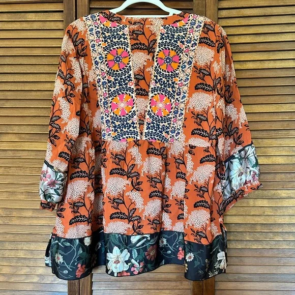 John Mark orange and black tunic Blouse with Relaxed Fit size Large - Picture 11 of 14